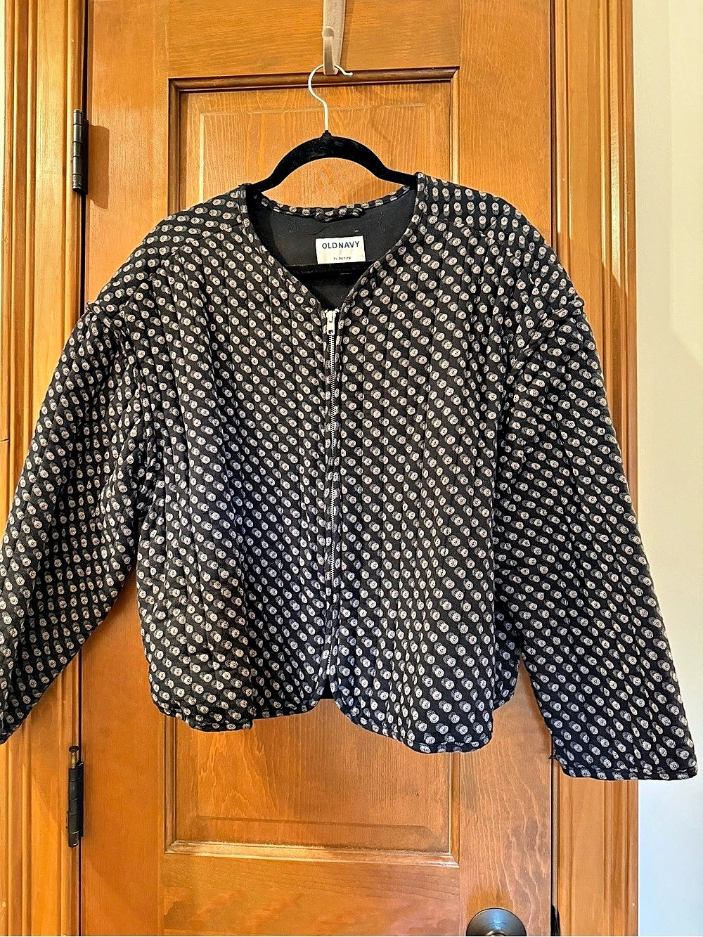 Old Navy Quilted Bomber Jacket Polka Dot Black & White XL Petite